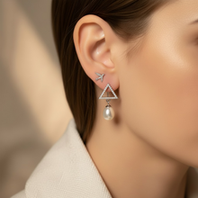 Load image into Gallery viewer, Modern Design Freshwater Pearl Stud Earrings, Sterling Silver