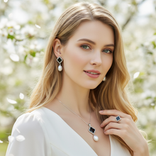 Load image into Gallery viewer, Freshwater Cultured Drop Pearl & Agate Clover Set, Sterling Silver