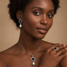 Load image into Gallery viewer, Freshwater Cultured Drop Pearl & Agate Clover Set, Sterling Silver