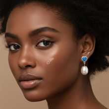 Load image into Gallery viewer, Created Blue Opal & Pearl Earring, Sterling Silver