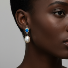 Load image into Gallery viewer, Created Blue Opal & Pearl Earring, Sterling Silver