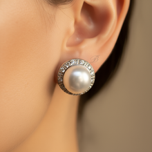 Load image into Gallery viewer, Large Freshwater Pearl Sparkling Earrings, Sterling Silver