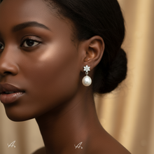 Load image into Gallery viewer, Flower Design & Rice Freshwater Pearl Earring, Sterling Silver