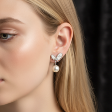 Load image into Gallery viewer, Round Pearl & Mother Of Pearl Bow Earring, Sterling Silver