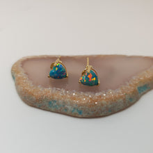 Load image into Gallery viewer, Green Created Opal Stud Earrings, Sterling Silver