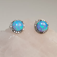 Load image into Gallery viewer, Round Created Opal stud Earrings, Sterling Silver