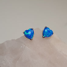 Load image into Gallery viewer, Blue Created Opal Stud Earrings, Sterling Silver