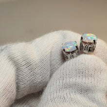 Load image into Gallery viewer, Round Created White Opal Stud Earring, Sterling Silver