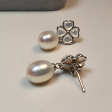 Load image into Gallery viewer, Floral Mother Of Pearl & Drop Pearl Earrings, Sterling Silver