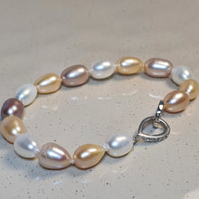 Load image into Gallery viewer, Multi-coloured Freshwater Drop Pearl Bracelet, Sterling Silver