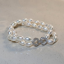 Load image into Gallery viewer, Freshwater Double Strand Pearl Bracelet, Sterling Silver