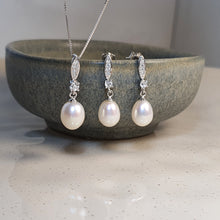 Load image into Gallery viewer, Freshwater Drop Pearl Necklace & Earrings Set, Sterling Silver
