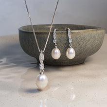 Load image into Gallery viewer, Freshwater Drop Pearl Necklace & Earrings Set, Sterling Silver