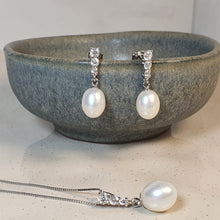 Load image into Gallery viewer, Freshwater Drop Pearl Necklace + Earrings, Sterling Silver