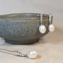 Load image into Gallery viewer, Freshwater Drop Pearl Necklace + Earrings, Sterling Silver