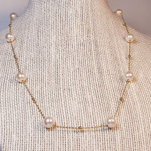 Load image into Gallery viewer, Freshwater Pearl Station Necklace, 18K Yellow Gold