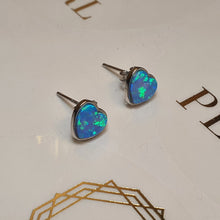 Load image into Gallery viewer, Created Heart Opal Earrings, Sterling Silver