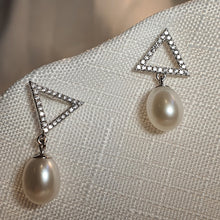 Load image into Gallery viewer, Modern Design Freshwater Pearl Stud Earrings, Sterling Silver