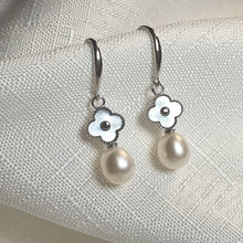 Load image into Gallery viewer, Floral Design & Freshwater Pearl Earrings, Sterling Silver