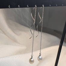 Load image into Gallery viewer, Freshwater Drop Pearl Thread Earrings, Sterling Silver