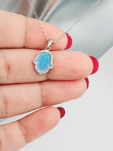 Load image into Gallery viewer, Created Fire Opal Hamsa Necklace, Sterling Silver