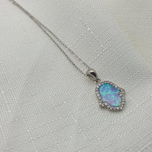 Load image into Gallery viewer, Created Fire Opal Hamsa Necklace, Sterling Silver