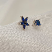 Load image into Gallery viewer, Asymmetrical Blue Crystal Stud Earrings, Sterling Silver