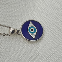 Load image into Gallery viewer, Evil Eye Enamel Round Necklace, Sterling Silver