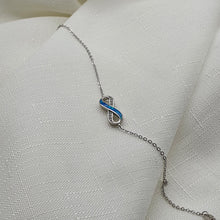 Load image into Gallery viewer, Infinity Blue Fire Opal Bracelet, Sterling Silver
