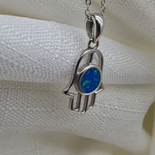 Load image into Gallery viewer, Hamsa Hand Round Opal Necklace, Sterling Silver