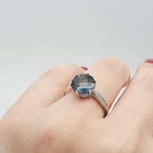 Load image into Gallery viewer, Natural Round Sapphire Gemstone Ring, Sterling Silver