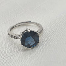 Load image into Gallery viewer, Natural Round Sapphire Gemstone Ring, Sterling Silver
