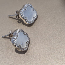 Load image into Gallery viewer, Mother of Pearl 4 Leaf Clover Stud Earrings, Sterling Silver
