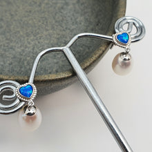 Load image into Gallery viewer, Created Blue Opal & Pearl Earring, Sterling Silver