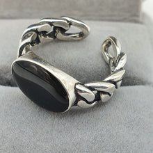 Load image into Gallery viewer, Large Oval Black Onyx Open Ring, Sterling Silver