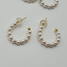 Load image into Gallery viewer, Bead Pearl Hoop Earrings, Sterling Silver