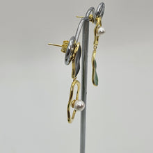 Load image into Gallery viewer, Irregular Shape Bead Pearl Golden Earring, Sterling Silver