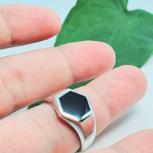 Load image into Gallery viewer, Large Hexagon Black Onyx Open Ring, Sterling Silver