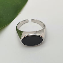 Load image into Gallery viewer, Black Oval Onyx Open Ring, Sterling Silver, Amispearl