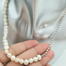 Load image into Gallery viewer, Half Pearl and Ball Chain Necklace, Sterling Silver