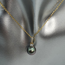 Load image into Gallery viewer, Tahitian (Black) Pearl & Diamonds Pendant, 18k Yellow Gold
