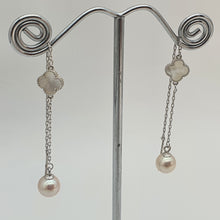 Load image into Gallery viewer, Clover Mother of Pearl & Freshwater Pearl Earrings, Sterling Silver