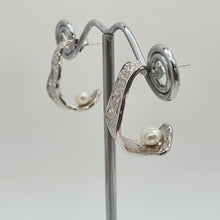 Load image into Gallery viewer, Half Moon Hoops Freshwater Earrings, Sterling Silver