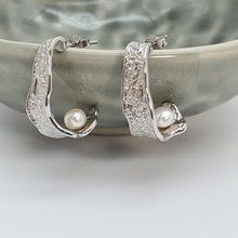 Load image into Gallery viewer, Half Moon Hoops Freshwater Earrings, Sterling Silver