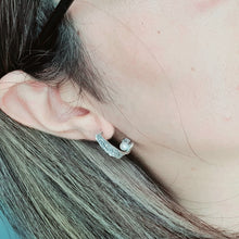 Load image into Gallery viewer, Half Moon Hoops Freshwater Earrings, Sterling Silver