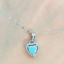Load image into Gallery viewer, White Created Opal Heart Necklace, Sterling Silver