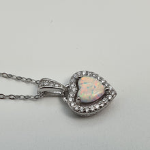 Load image into Gallery viewer, White Created Opal Heart Necklace, Sterling Silver