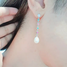 Load image into Gallery viewer, Freshwater Drop Pearl & Cubic-zirconia Earring, Sterling Silver