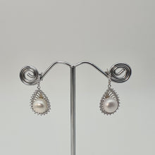 Load image into Gallery viewer, Sparkling Teardrop Halo Freshwater Pearl Stud Earrings, Sterling Silver