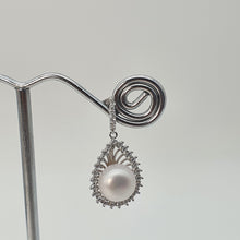 Load image into Gallery viewer, Sparkling Teardrop Halo Freshwater Pearl Stud Earrings, Sterling Silver